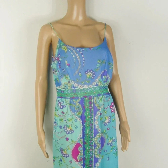 RARE Vintage 60s Emilio Pucci Formfit Rogers Iconic Blue Paisley Maxi Slip Dress - Picture 2 of 14